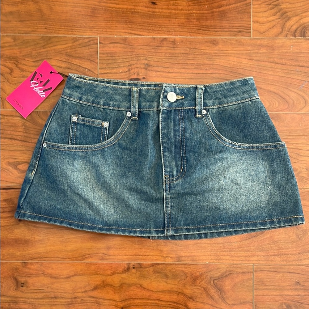 NWT Denim Dark Wash A-Line Mini Skirt